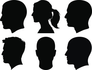 Head silhouette vector set with male and female profile icons for avatar, identity, and people design concepts.