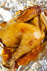 angle view clay-roasted chicken at vertical composition