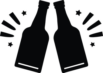 Cheers two beer bottle  black silhouette vector,toasting beer bottles icon