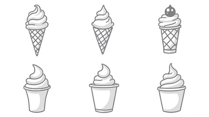 Ice Cream Cone and Cup Vector Illustrations Set Sweet Desserts