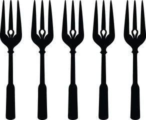Steel Fork Silhouette Set – Sleek & Scalable Vector Art. Silhouette Cutlery Bundle – Fork, Knife & Spoon Outlines silhouette vector illustration