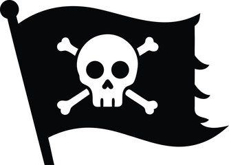 pirate flag with a skull and crossbones black silhouette vector,pirate flag icon