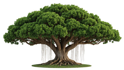 Lush Green Tree with Hanging Roots