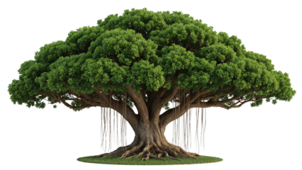 Lush Green Tree with Hanging Roots