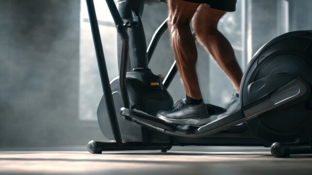 Close-up of legs exercising on a cross-trainer
