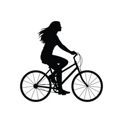 Obraz premium Silhouette of a woman riding a bicycle isolated on white background