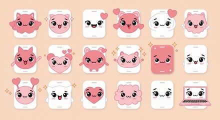 Cute cartoon smartphone illustrations collection