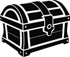 wooden treasure chest  black silhouette vector,Classic treasure chest icon illustration