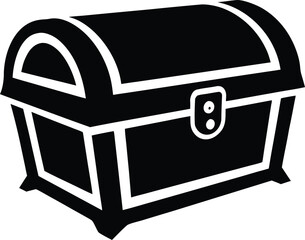 wooden treasure chest  black silhouette vector,Classic treasure chest icon illustration