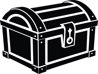 wooden treasure chest  black silhouette vector,Classic treasure chest icon illustration