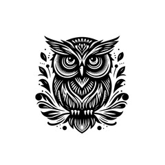 A stylized owl with floral accents stands out, isolated on white background