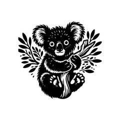 Obraz premium A cute koala bear is isolated on white background in black and white