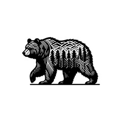 A strong bear is isolated on white background in black and white