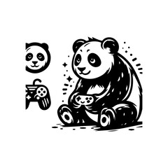 A panda bear is playing video games isolated on white background