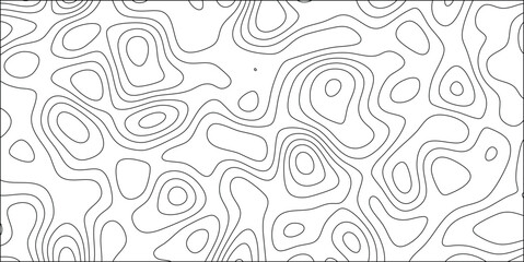 Abstract contoured terrain map depicting topography and elevation variations in a black and white illustration for design