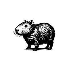 A capybara isolated on white background, showcasing its unique rodent features