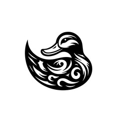 A duck swimming isolated on white background in black and white