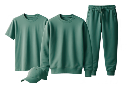 Set of casual wear in a muted teal color.