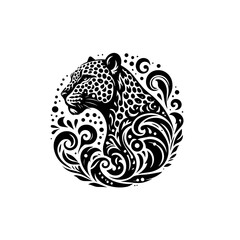 A beautiful leopard head is isolated on white background in black and white