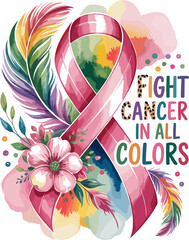 Watercolor Floral Cancer Ribbon Clipart – Fight Cancer in All Colors