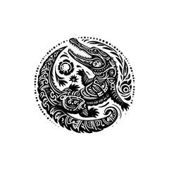 An alligator in a circular design, isolated on white background