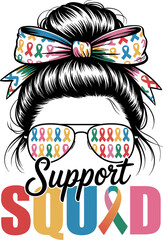 Support Squad Cancer Awareness Girl Clipart – Ribbon Sunglasses and Hair Bow