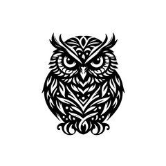 An intricately designed owl stands isolated on white background