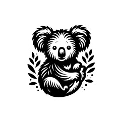 A cute koala bear is isolated on a white background