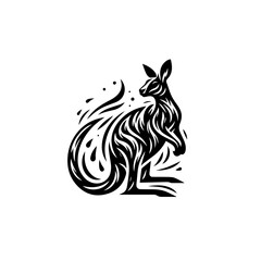 A black and white kangaroo illustration isolated on white background