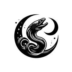 Naklejka premium An eel illustration with moon and stars isolated on white background