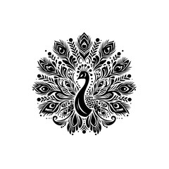 A decorative peacock with ornate feathers isolated on white background