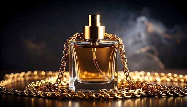 Elegant perfume bottle with golden chain luxury fragrance and beauty product concept for advertising - Powered by Adobe