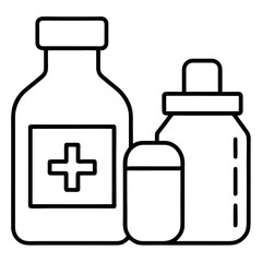 Medical Pill bottle glass drink  alcohol water and plastic  bottle icon line art vector Illustrations on white background.