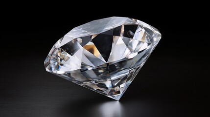 A single diamond sparkles under focused light, its sharp-cut facets casting brilliant reflections against a deep black background.
