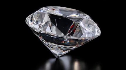 A single diamond sparkles under focused light, its sharp-cut facets casting brilliant reflections against a deep black background.
