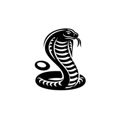 Fototapeta premium A black and white cobra snake illustration isolated on white background