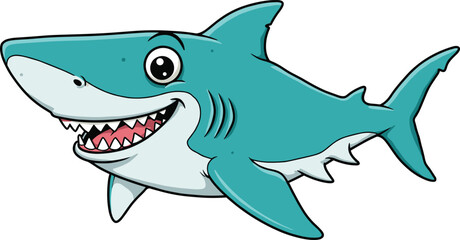 Smiling Cartoon Shark Character – Fun Ocean Animal Illustration for Kids, Marine Life Designs, Educational Content, and Lifestyle Themes