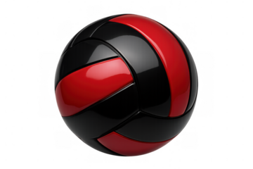 Shiny red and black volleyball rotating on transparent background, perfect for sports-themed projects