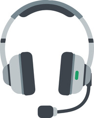 Flat design icon of a grey over-ear headset with a microphone, symbolizing communication and gaming technology