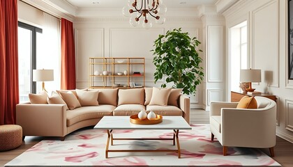 Modern Living Room Interior with Large Sectional Sofa and Stylish Decor