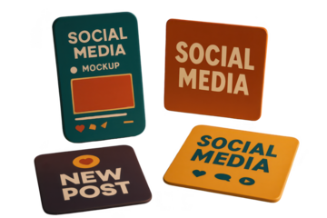 Colorful social media mockups with new post options.