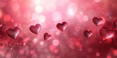 Romantic red hearts floating on soft bokeh background for valentine's day celebration