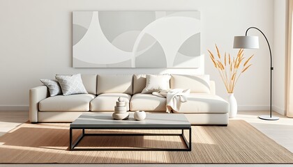 Modern Living Room Interior with Sofa Art and Minimalist Design