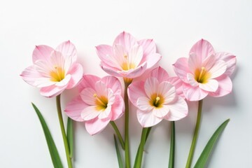 Fototapeta premium Delicate freesia blossoms arranged on pristine white , yellow, wedding, bloom