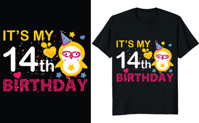 It's My 14th Birthday T-shirt Design for Teen Boys and Girls with Fun Typography