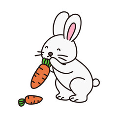 당근을 먹고 있는 귀여운 토끼 라인 드로잉 일러스트