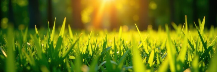 Kentucky bluegrass illuminated, right-side sun rays create dramatic effect , field, stock photo