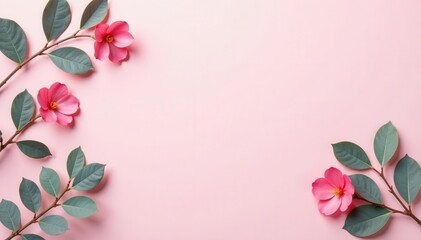 Fototapeta premium Pastel pink backdrop featuring a stylish eucalyptus branch and leaf pattern Ideal for banners and cards , pattern, artwork