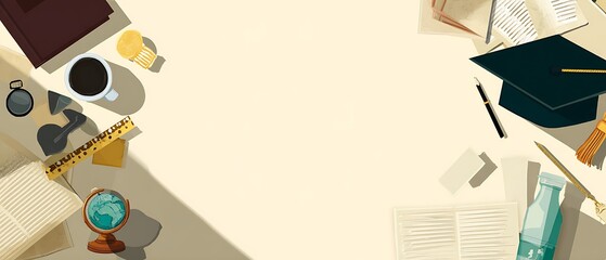 Scholars desk top view illustration