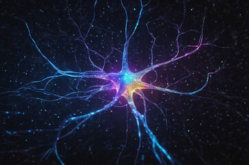 Colorful Neural Network Visualization with Glowing Neurons. Generative AI.